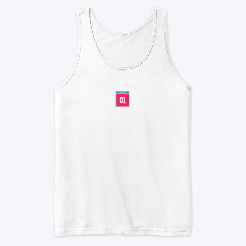 White “Box” pink and blue tank top